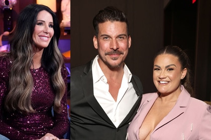 Split of Patti Stanger on Watch What Happens and Jax Taylor with Brittany Cartwright at Bravocon 2023