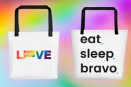 A Tote bag with the word "Love" on one side and Eat. Sleep. Bravo. on the other side.