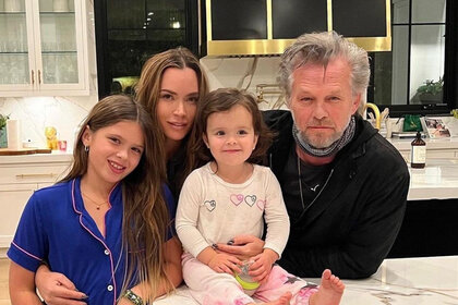 Teddi Mellencamp with her daughters and her father John Mellencamp in her kitchen.
