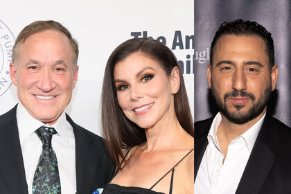A split of Heather Dubrow and Terry Dubrow and Josh Altman at in front of step and repeats.