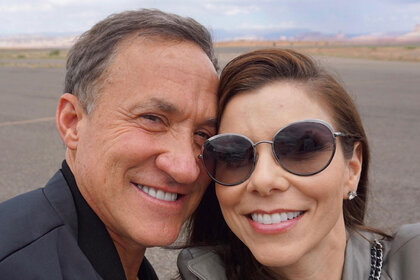 Heather Dubrow and Terri Dubrow seen outside smiling taking a selfie together.