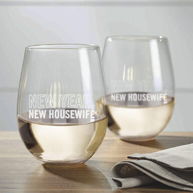 Bravo New Year, New Housewife Stemless Wine Glass - Set of 2