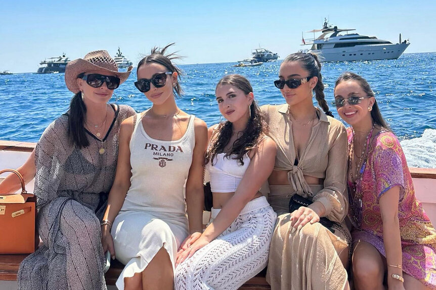 Kyle Richards and her four daughters on a boat while in Italy on vacation.