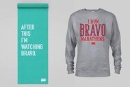 A split of a yoga mat and a sweatshirt with quotes on them.