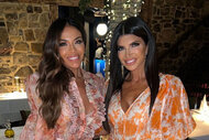 Teresa Giudice and Dolores Catania wearing floral dresses while out at a restaurant.