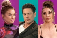 Split of Lala Kent, Tom Sandoval and Scheana Shay in their Vanderpump Rules after show interview.