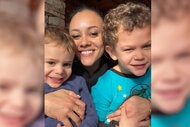 Ashley Darby hugs her two sons, Dean Darby and Dylan Darby