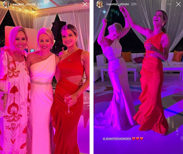 Split images of Naomie Olindo and Jennifer Snowden celebrating at Jennifer's wedding