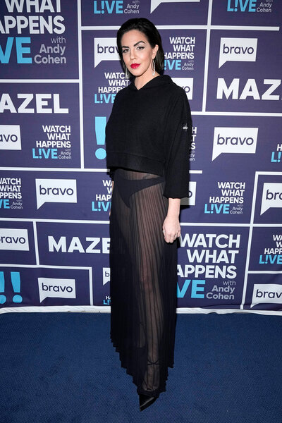 Katie Maloney at WWHL in an all black look
