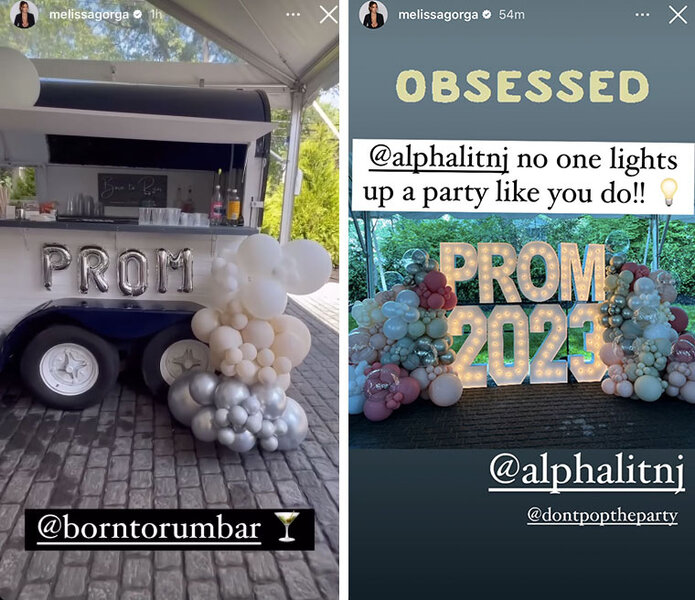Decor at Melissa & Joe's pre-prom celebration for Antonia with a beverage cart, balloons, and a lit up sign.