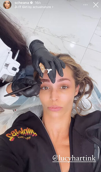Scheana Shay shows the process of her eyebrows being professionally done.