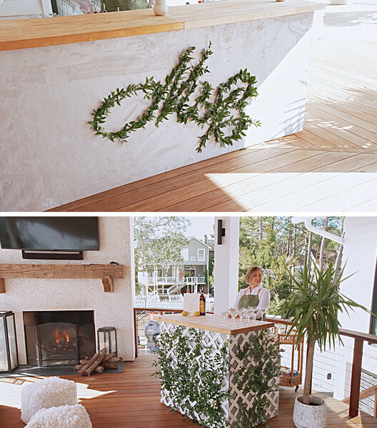 A split of the bar and foliage at Madison LeCroy and Brett Randle's wedding party in Charleston, South Carolina.