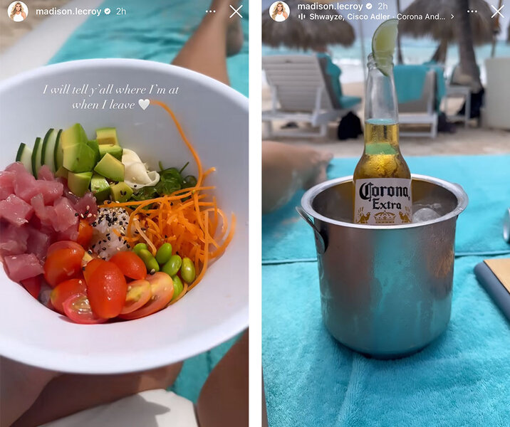 A split of Madison LeCroy's food and beer while on vacation in the Dominican Republic.