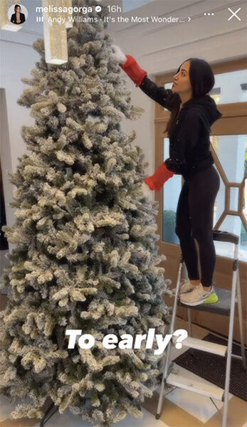 Melissa Gorga's decorating a Christmas tree.