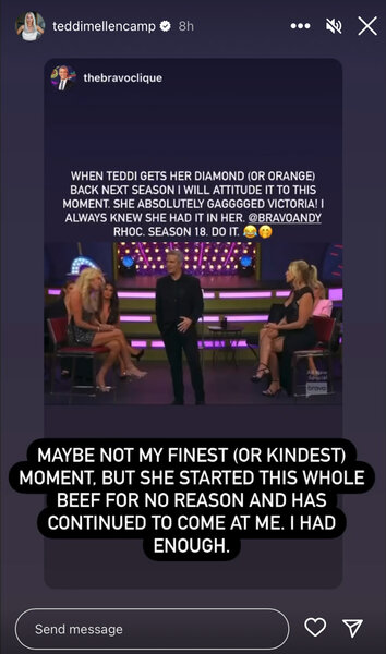 Teddi Mellencamp and Vicki Gunvalson sitting on stage while filming WWHL.