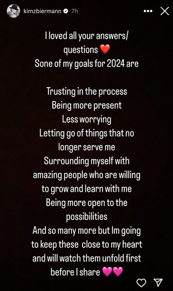 Kim Zolciak's list of goals for 2024 posted to her instagram stories.