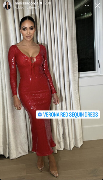 Melissa Gorga of The Real Housewives of New Jersey posts a red gown on her Instagram story.