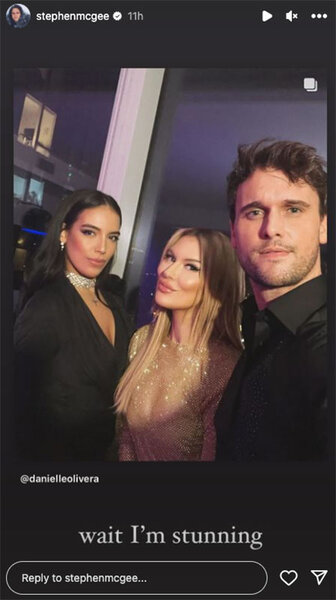 Danielle Olivera posing with Stephen Mcgee and Liz Young at a party.