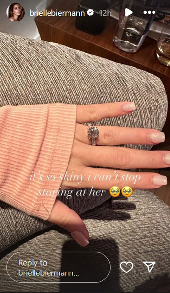 Brielle Biermann shows her hand and her brand new engagement ring