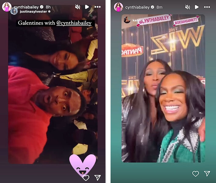 A series of images of Cynthia Bailey with Justin Sylvester and Kandi Burruss Tucker posted to Instagram.