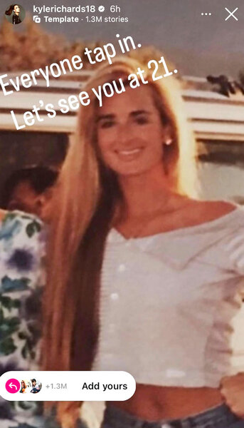Kyle Richards with long blonde hair wearing a white top.
