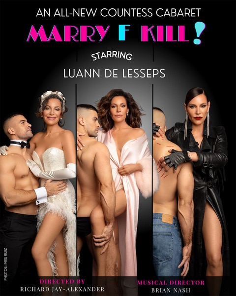 Luann De Lesseps posing with a model in the poster for her cabaret.