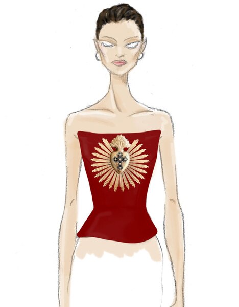 Michael Fausto's fashion sketch of an interview look for Marysol Patton.