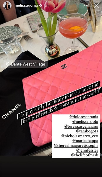 Melissa Gorga of The Real Housewives of New Jersey posts her Chanel birthday gift on her Instagram story.