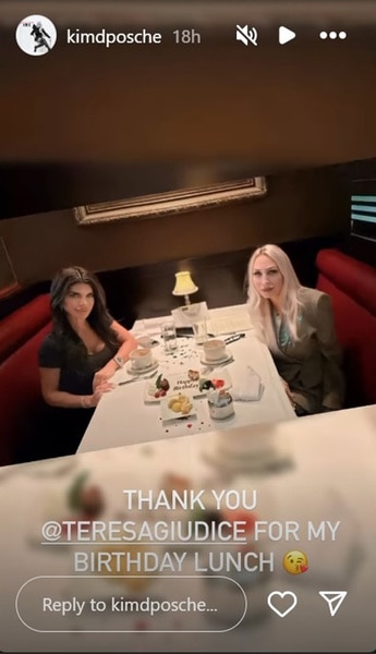 Kim DePaola and Teresa Guidice of The Real Housewives of New Jersey eat dinner together.
