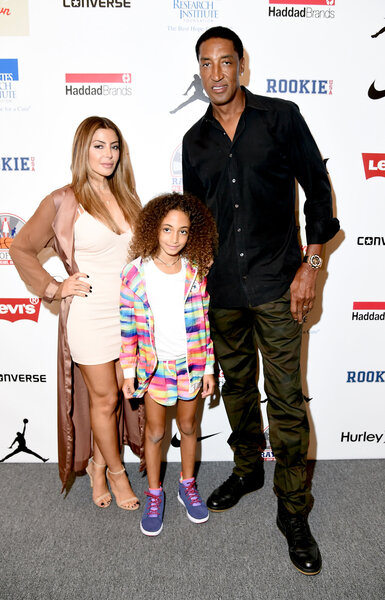 Larsa Pippen, Scottie Pippen, and Sophia Pippen together at a fashion week event.