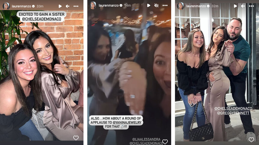Split images of Lauren Manzo at Albie Manzo's engagement