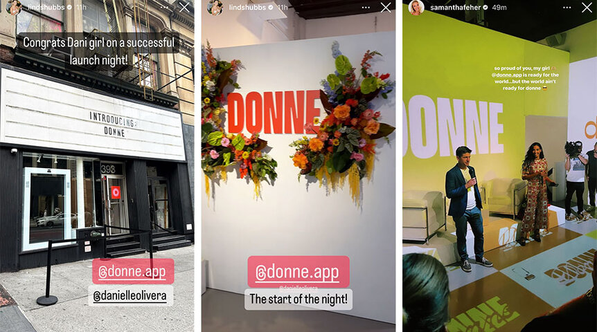 A split image of Danielle’s launch event showing the exterior and interior.