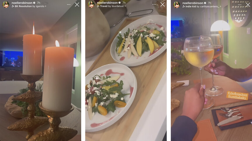 A split screen image featuring food and drinks from Noelle Robinson's instagram story
