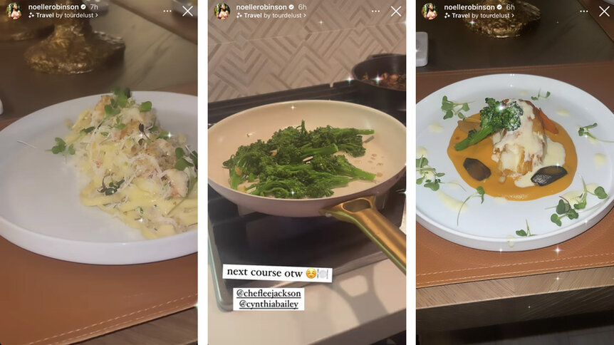 A split screen image featuring food from Noelle Robinson's instagram story