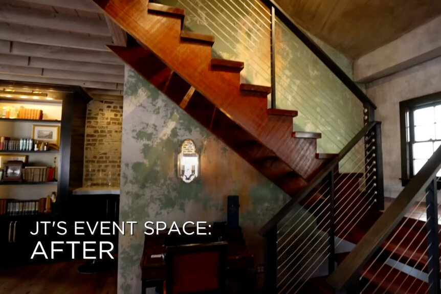 Jarrett Thomas' event space staircase after he finished renovating it.