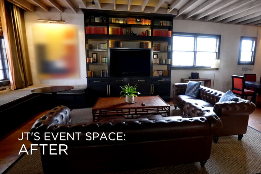 Jarrett Thomas' event space furnished living room after he finished renovating it.