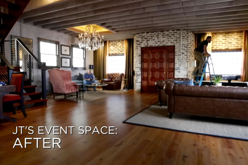 Jarrett Thomas' event space furnished living room after he finished renovating it.