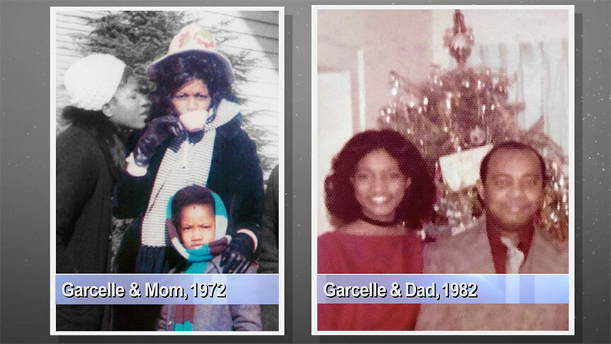 A split of Garcelle Beauvais with her mother and father during her youth.