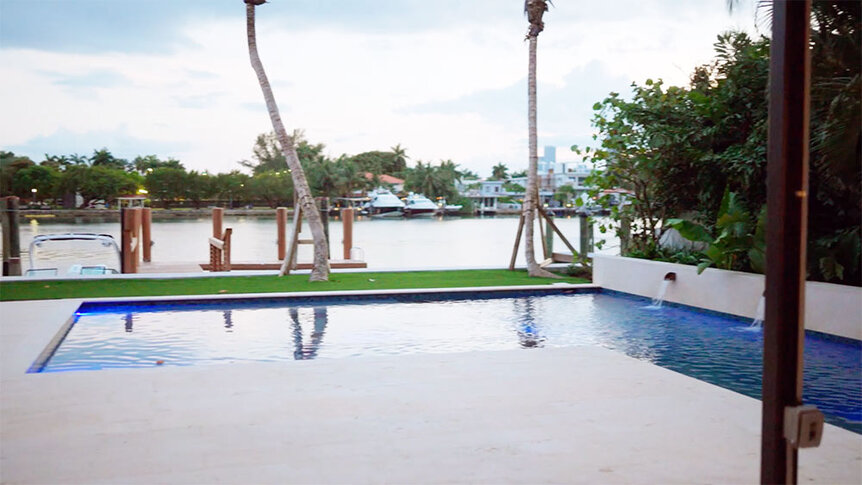 Jody Glidden's pool with a view of the Miami intercoastal.