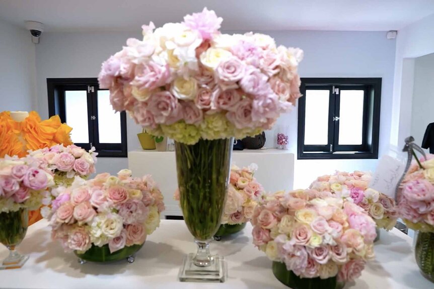 Arrangements of pink and cream flowers appear in The Real Housewives of Beverly Hills Season 13 Episode 8.