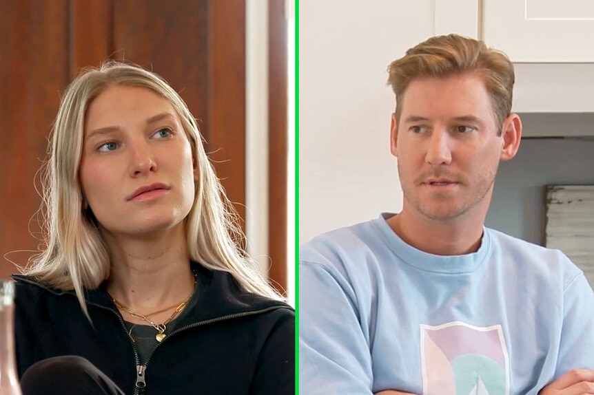 Split of Austen Kroll and his sister Katie, having a conversation while filming Southern Charm.