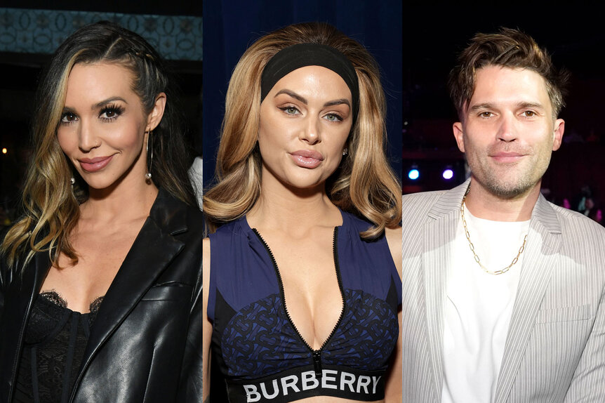 Split of Scheana Shay, Lala Kent, and Tom Schwartz at seperate events.