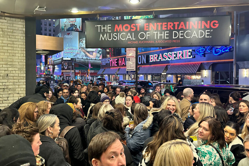 The crowds outside the Ambassador Theatre after Ariana Madix's opening night in Chicago the musical