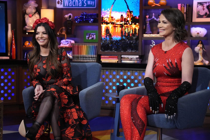 Adriana De Moura and Julia Lemigova at the Watch What Happens Live clubhouse in New York City.