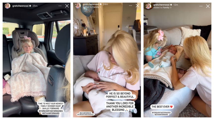 A series of Gretchen Rossi meeting her baby nephew for the first time