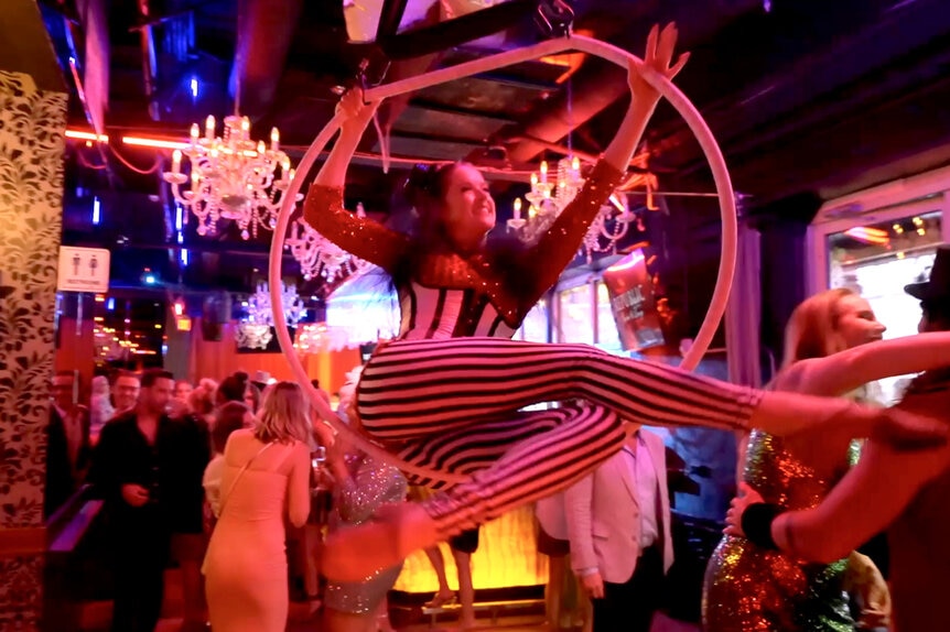 An acrobatic dancer inside Republic nightclub