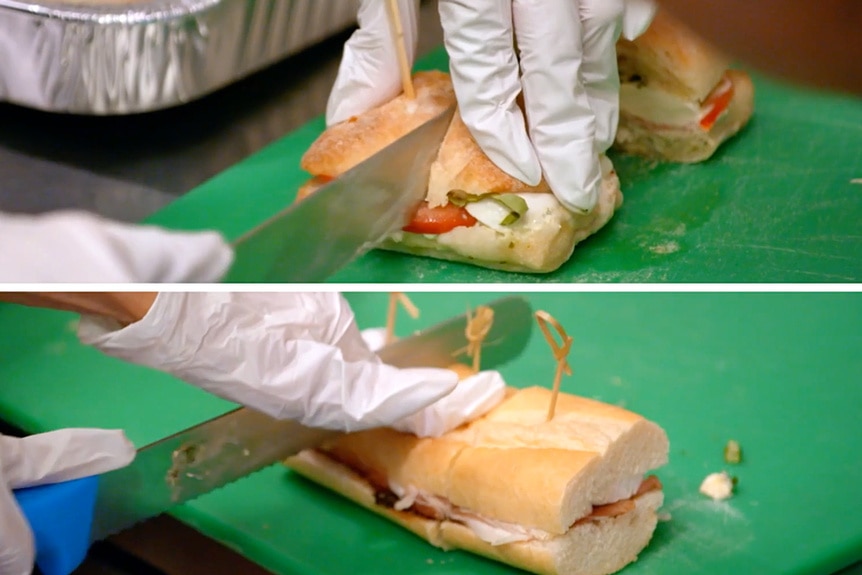 Split of sandwiches at Something About Her Sandwich Shop