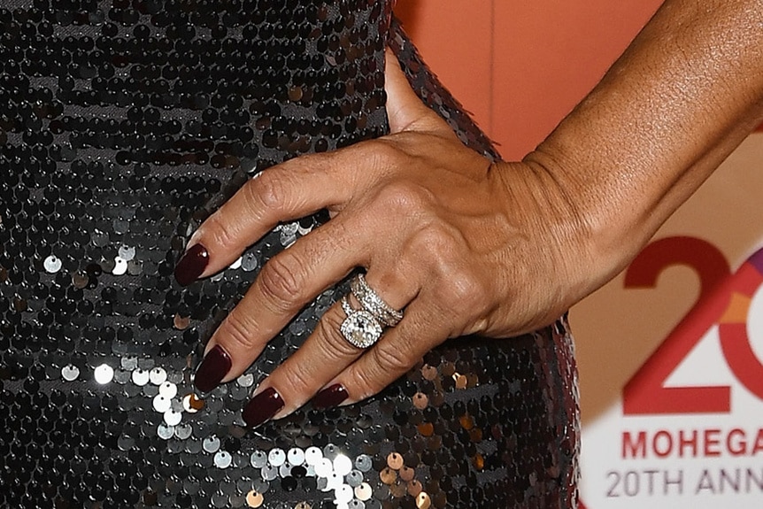 A close up of Karen Huger's engagement ring.