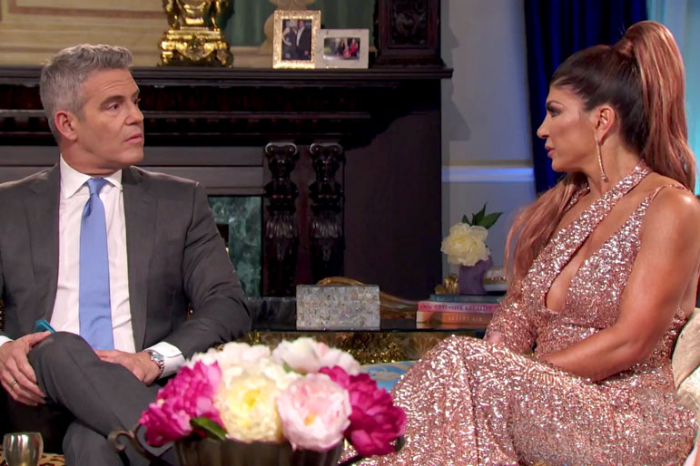 Teresa Giudice and Andy Cohen at The Real Housewives of New Jersey Season 9 Reunion