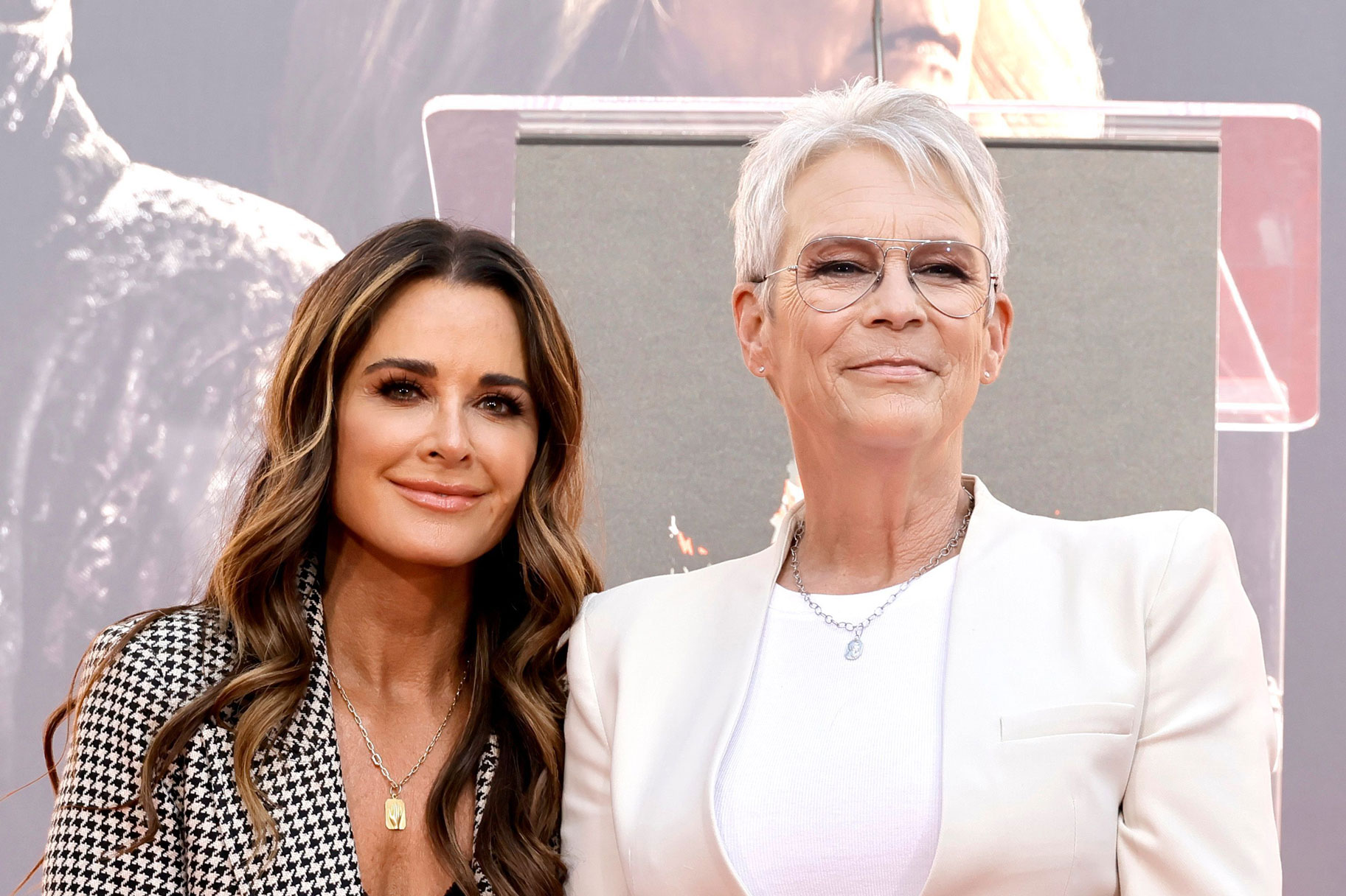 Kyle Richards Jamie Lee Curtis photographed on a red carpet